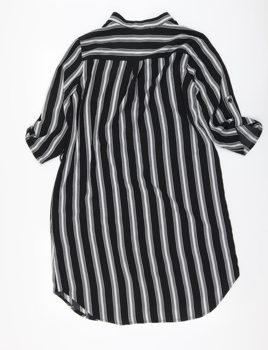 Camea Rose Womens Black Striped Polyester Shirt Dress Size 8 Collared Button