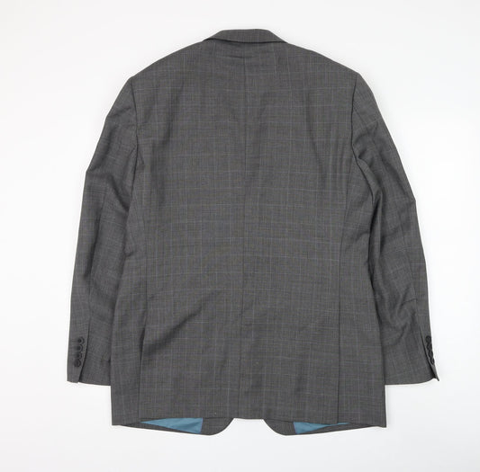 Greenwoods Mens Grey Check Wool Jacket Suit Jacket Size 40