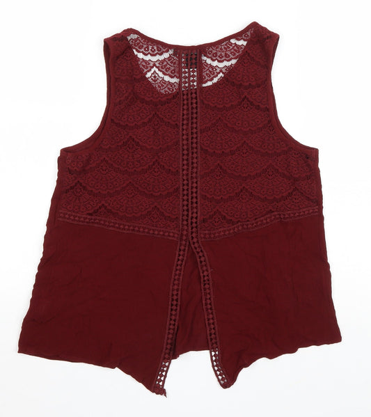 12 Womens Red Geometric Viscose Basic Tank Size 12 Scoop Neck - Lace back
