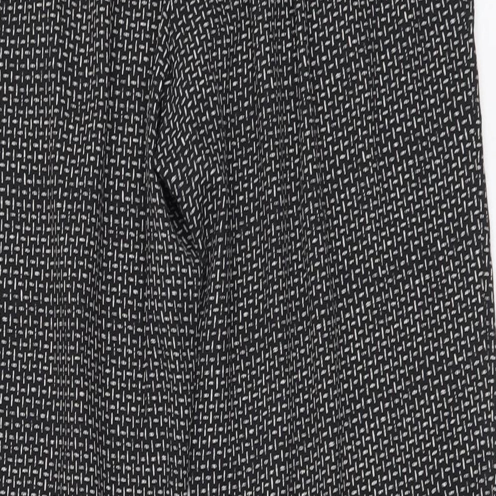 H&M Womens Black Geometric Polyester Trousers Size M L26 in Regular Drawstring