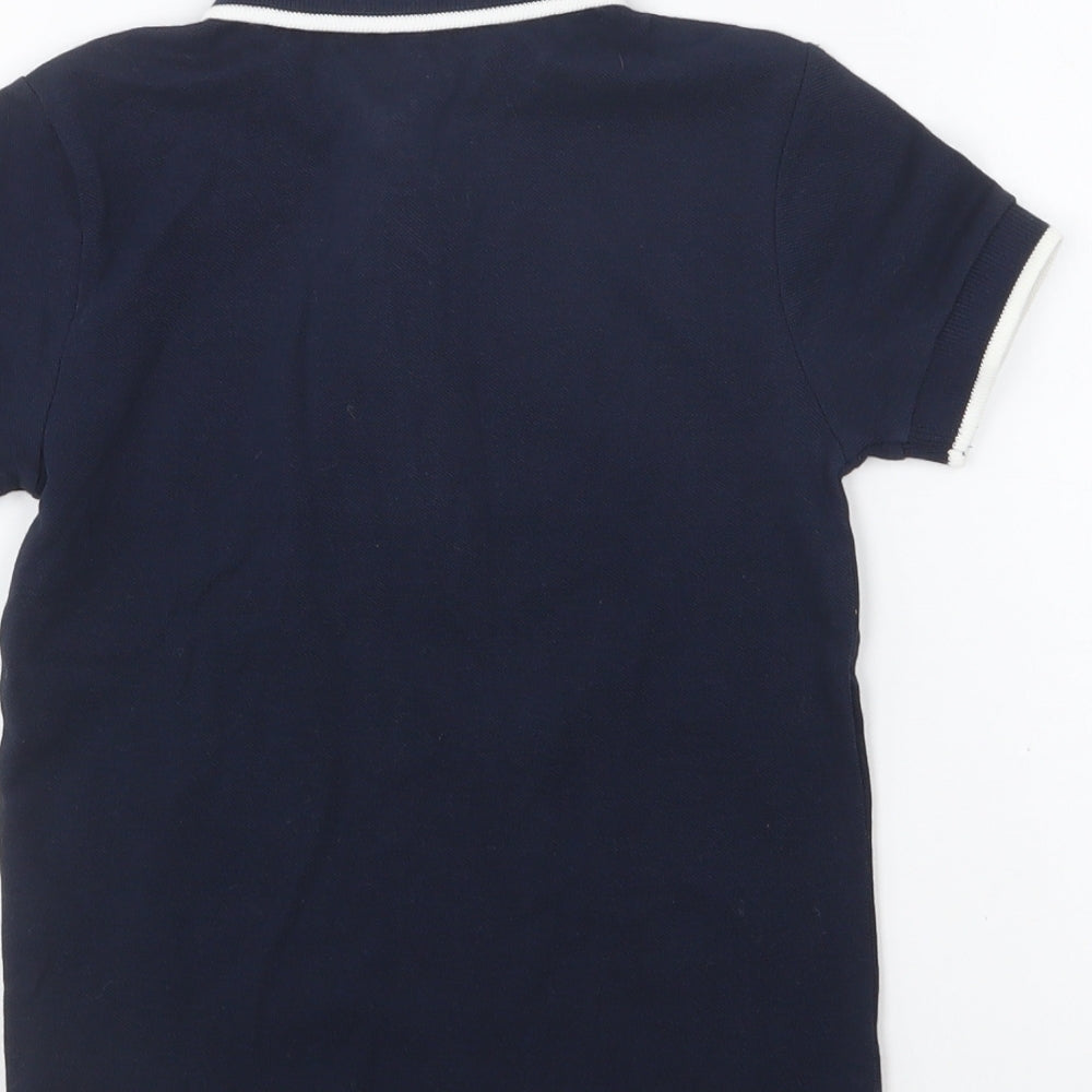 Marks and Spencer Girls Blue Cotton Basic Polo Size 2-3 Years Collared Button - Palm Tree