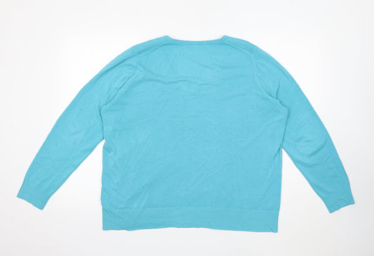 Marks and Spencer Mens Blue V-Neck Polyester Pullover Jumper Size L