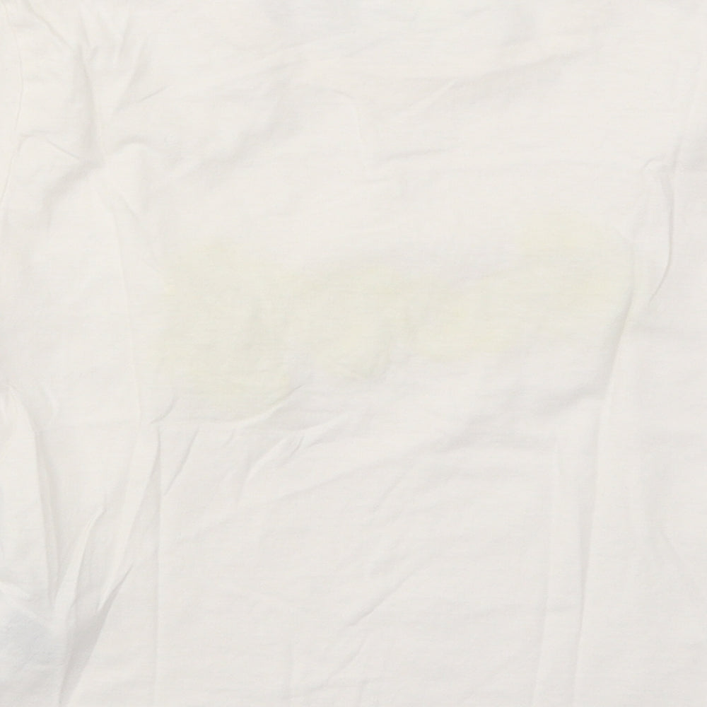 H&M Womens White Cotton Basic T-Shirt Size S Round Neck - Sunny
