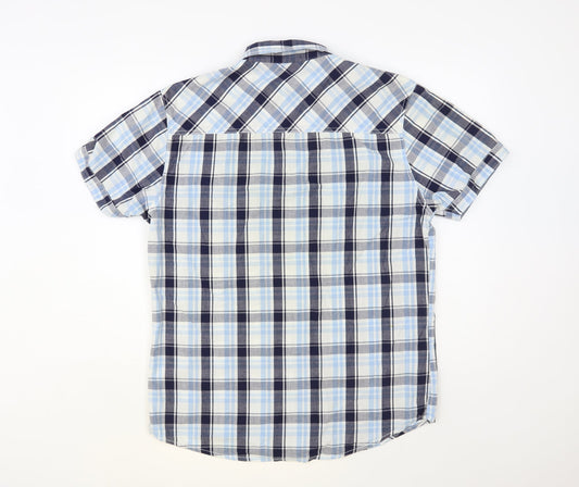 Lee Cooper Mens Blue Plaid Cotton Button-Up Size M Collared Button