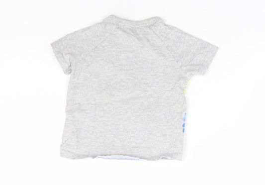 George Boys Grey 100% Cotton Basic T-Shirt Size 6-9 Months Round Neck Snap - Tropical Fun Dinosaur
