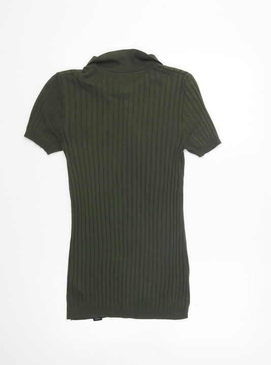 Fabric Mens Green Viscose Polo Size XS Collared Button