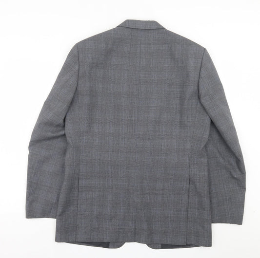 C&A Mens Grey Plaid Wool Jacket Suit Jacket Size 40
