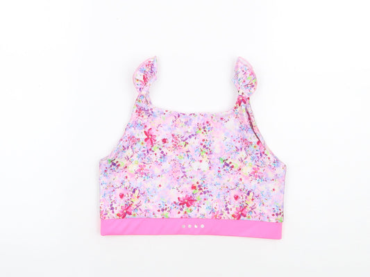 Matalan Girls Pink Floral Polyester Cropped Tank Size 12-13 Years Round Neck Pullover