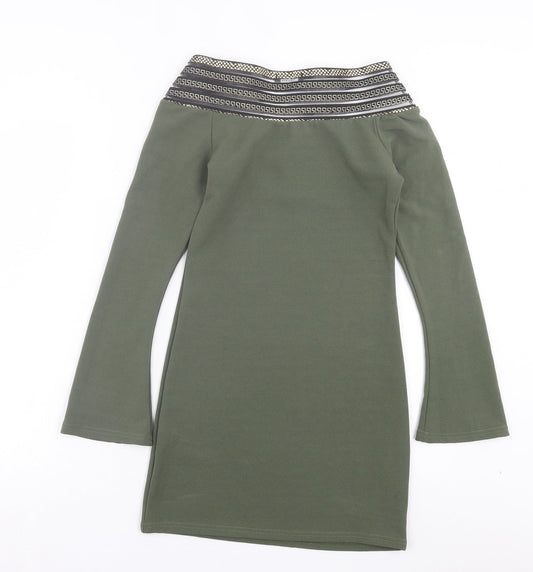 Im Fashions Womens Green Polyester A-Line Size S Boat Neck Pullover