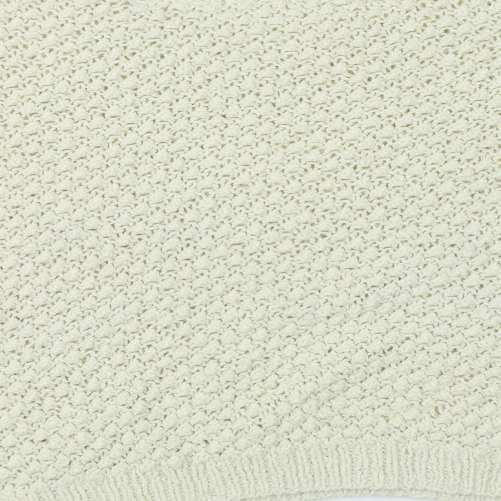 Preworn Womens White Basic T-Shirt Round Neck - Open Knit