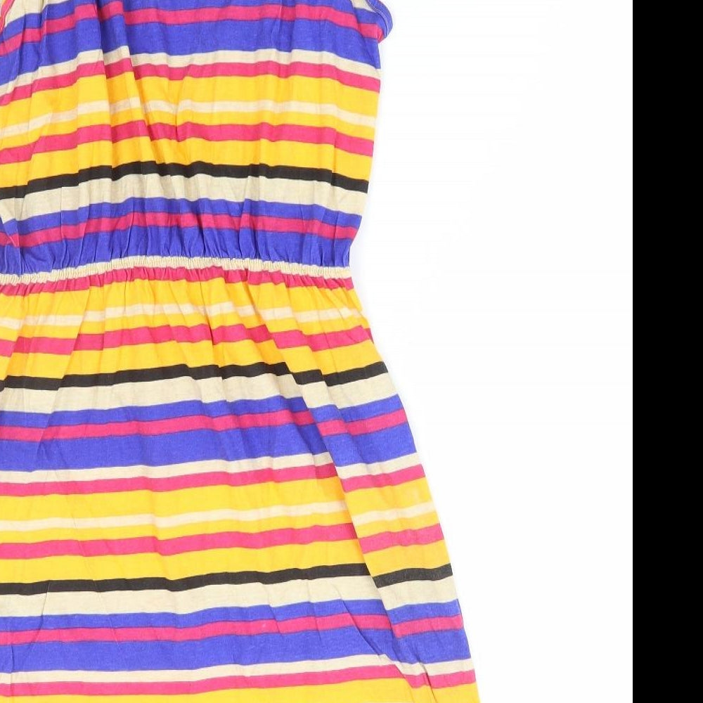 Ocean Club Womens Multicoloured Striped Cotton A-Line Size 12 Scoop Neck Tie