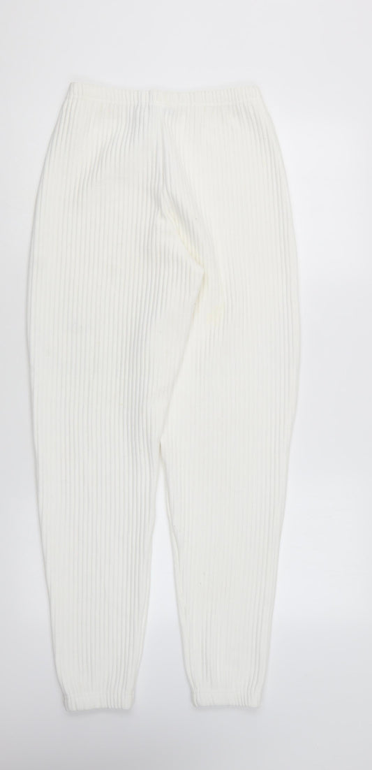 PRETTYLITTLETHING Womens White Polyester Trousers Size 6 L29 in Regular