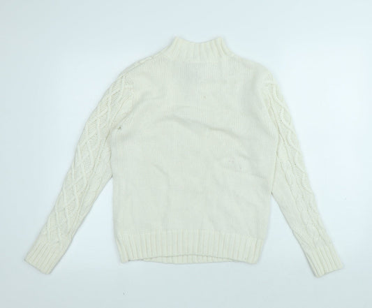 Gap Girls White High Neck Cotton Pullover Jumper Size L Button