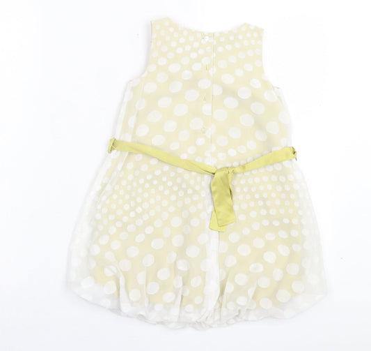 Autograph Girls Green Polka Dot Polyester A-Line Size 3-4 Years Crew Neck Button - Floral