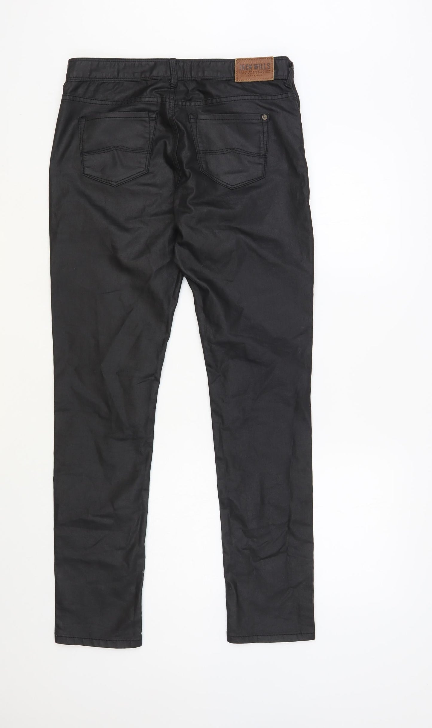 Jack Wills Womens Black Cotton Trousers Size 29 in L32 in Regular Button - Coated