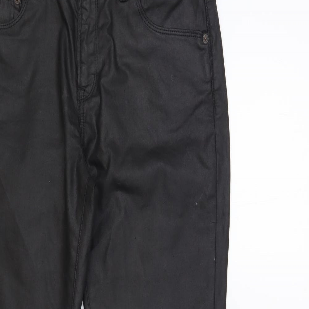Jack Wills Womens Black Cotton Trousers Size 29 in L32 in Regular Button - Coated
