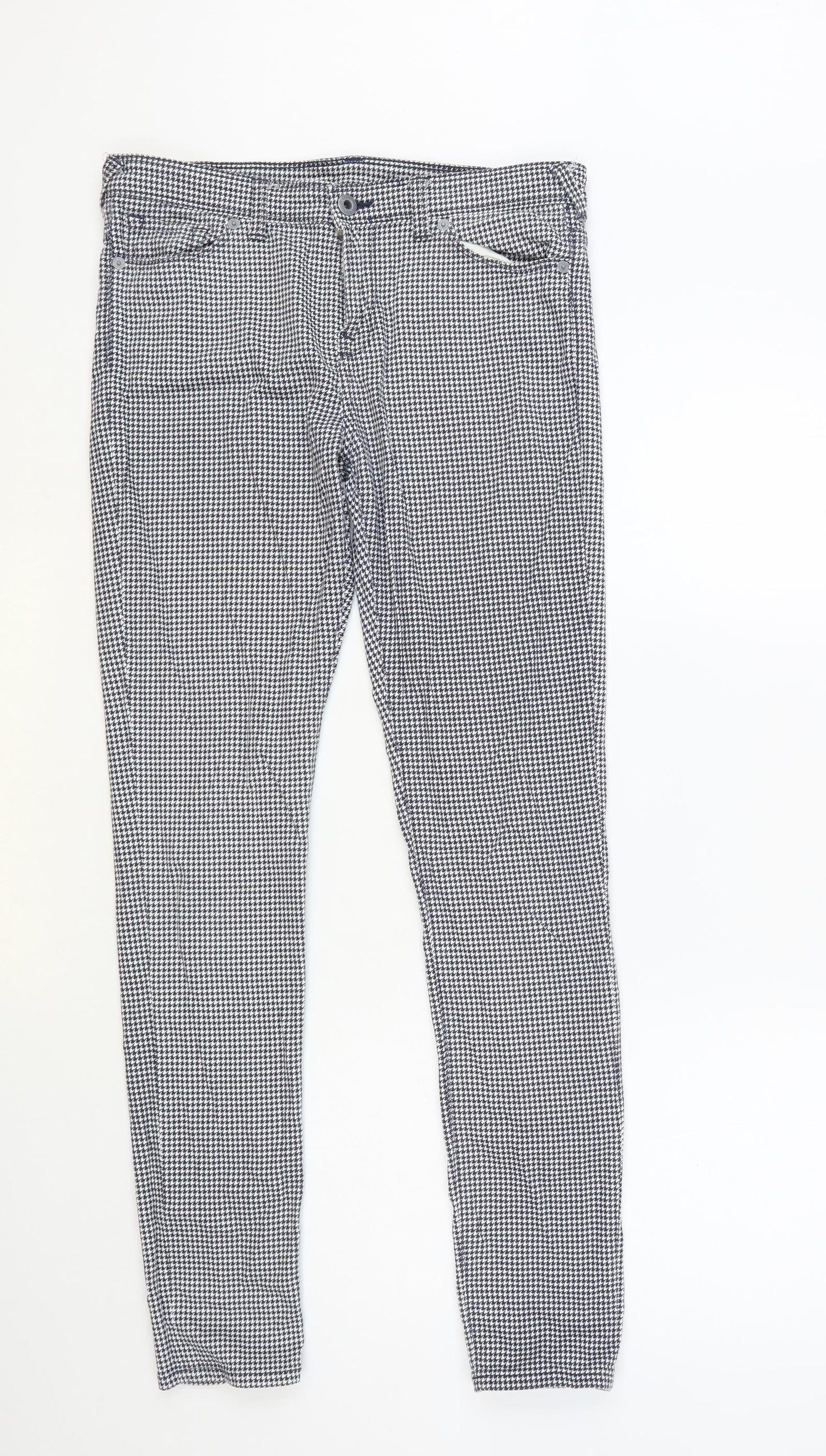 Jack Wills Womens Blue Geometric Modal Chino Trousers Size 29 in L32 in Regular Button