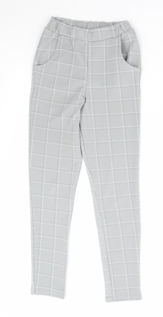 PRETTYLITTLETHING Womens Grey Check Polyester Jegging Leggings Size 4 L27 in