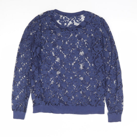 George Womens Blue Floral Polyester Pullover Sweatshirt Size S Pullover