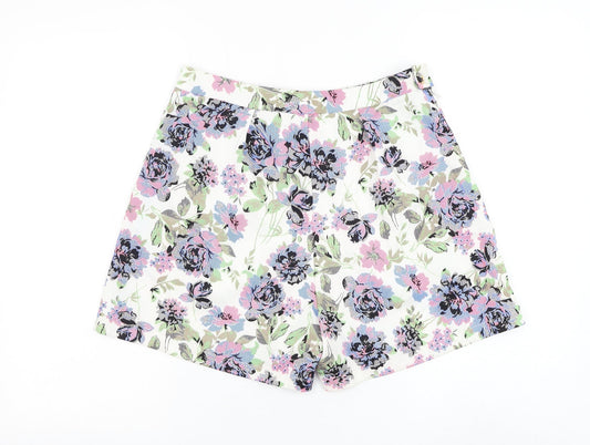 Urmodar Womens White Floral Polyester Bermuda Shorts Size M L4 in Regular Zip