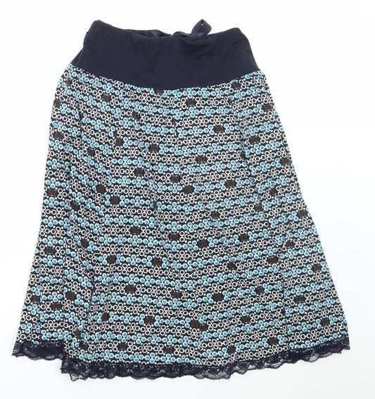 Preworn Womens Blue Geometric Polyester Flare Skirt Size M Tie