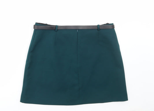 Preworn Womens Green Polyester Mini Skirt Size 34 in Zip