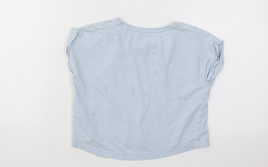 TU Girls Blue Cotton Basic T-Shirt Size 4 Years Round Neck Pullover - Shell
