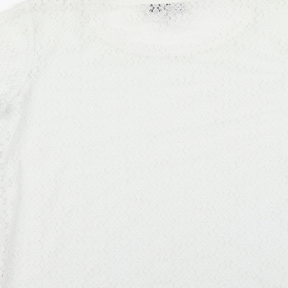NEXT Womens White Floral Polyester Basic T-Shirt Size 10 Round Neck