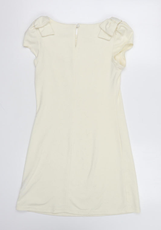 Dorothy Perkins Womens Ivory Polyester A-Line Size 6 Round Neck Button