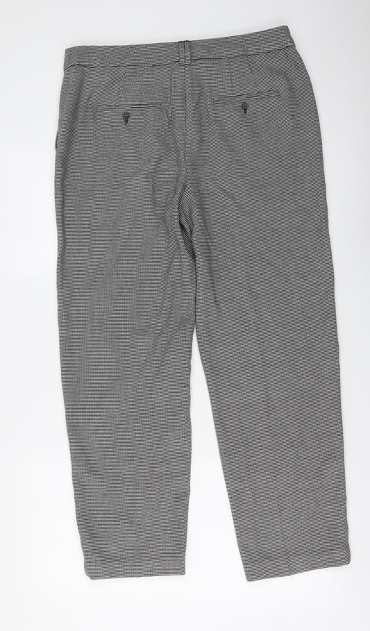Marks and Spencer Womens Grey Geometric Polyester Trousers Size 12 L27 in Regular Button