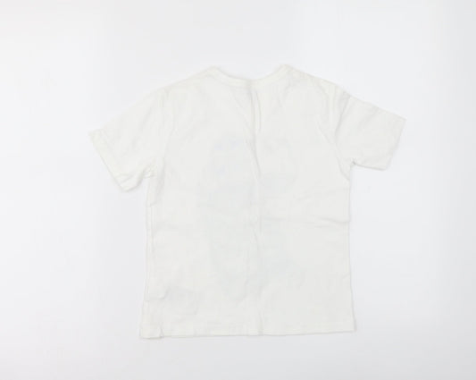 Gap Boys White Cotton Basic Polo Size 5 Years Round Neck Pullover - Dinosaur