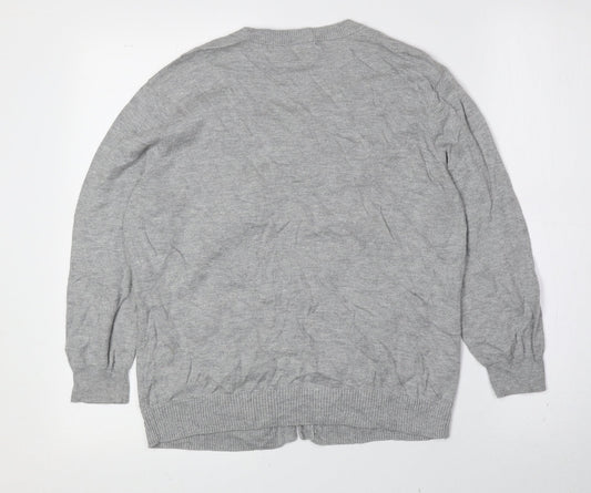 Fenn Wright Manson Womens Grey Scoop Neck Cotton Cardigan Jumper Size XL - Frill Detail