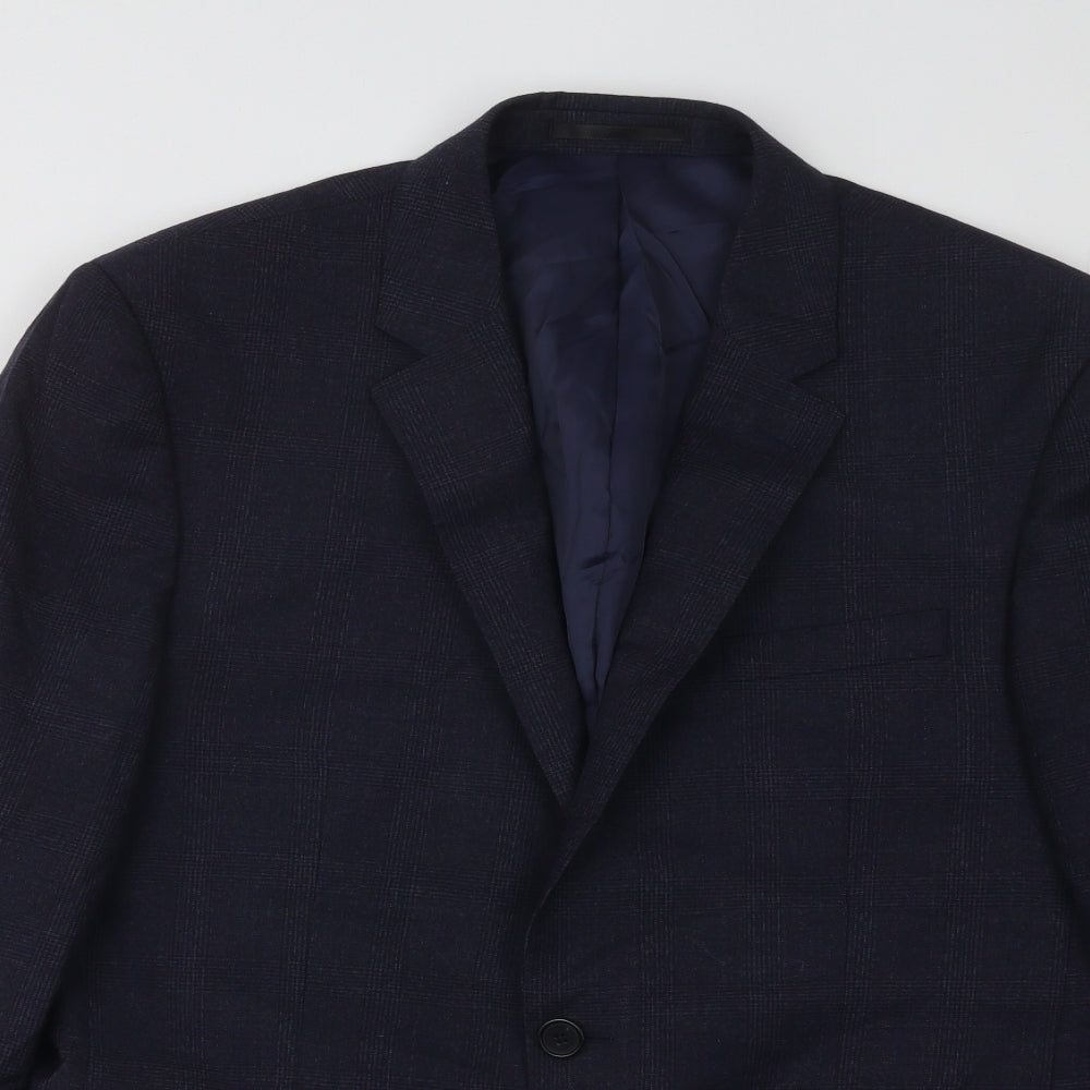 T.MLEWIN Mens Blue Plaid Wool Jacket Suit Jacket Size 40