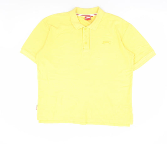 Slazenger Mens Yellow Polyester Polo Size L Collared Button