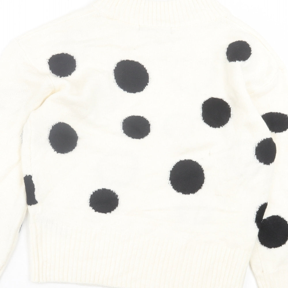 Marks and Spencer Womens White Round Neck Polka Dot Acrylic Pullover Jumper Size S