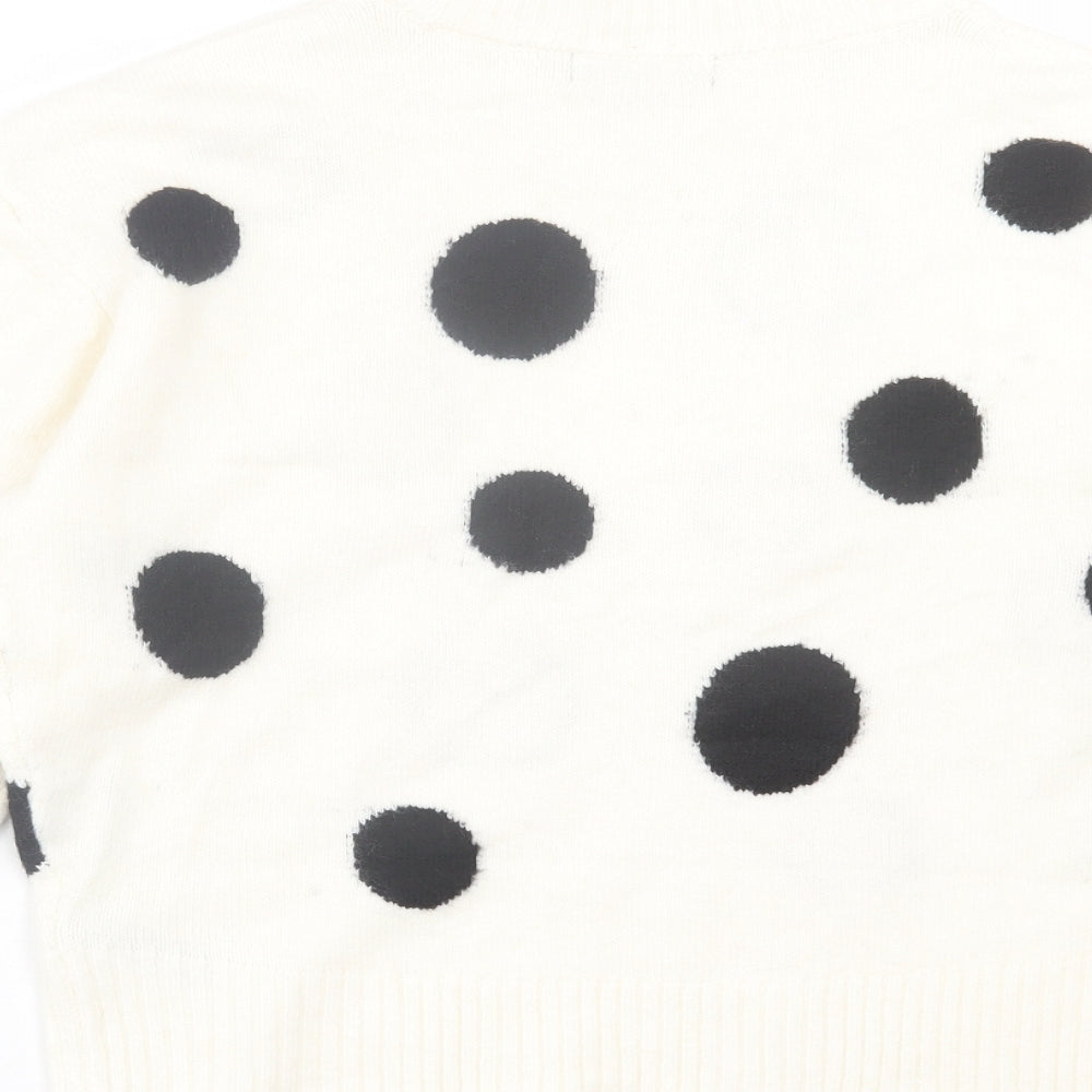 Marks and Spencer Womens White Crew Neck Polka Dot Acrylic Pullover Jumper Size M