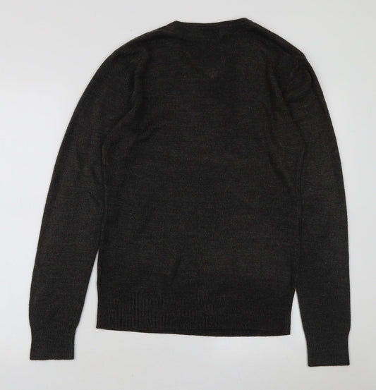 UrbanSpirit Mens Grey V-Neck Acrylic Pullover Jumper Size M