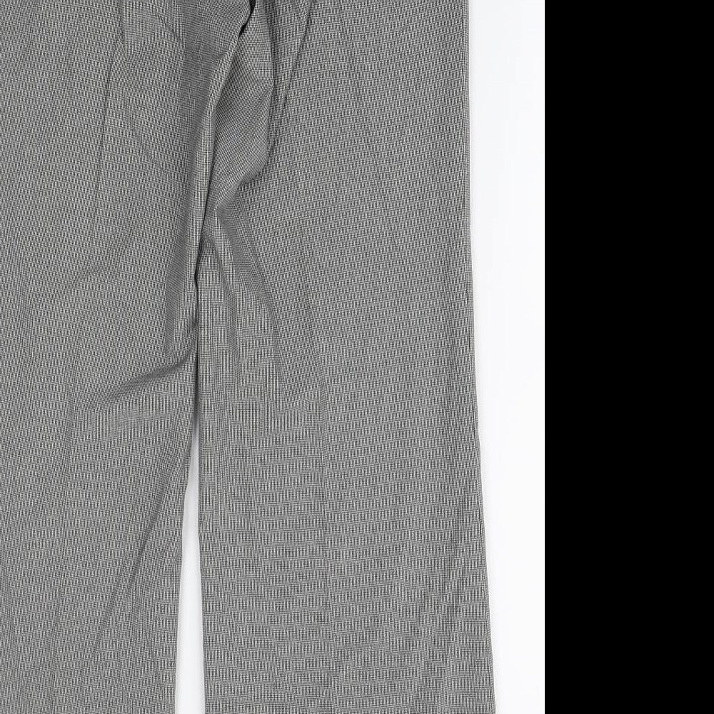 Marks and Spencer Womens White Check Polyester Trousers Size 14 L29 in Regular Zip