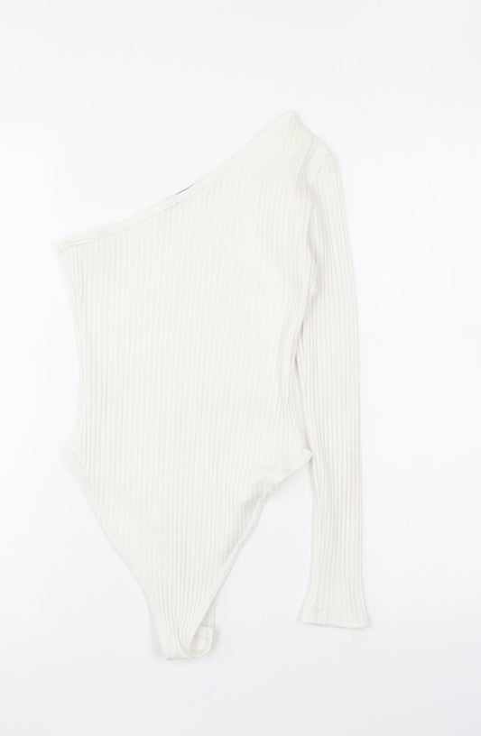 Boohoo Womens White Viscose Bodysuit One-Piece Size 10 Snap