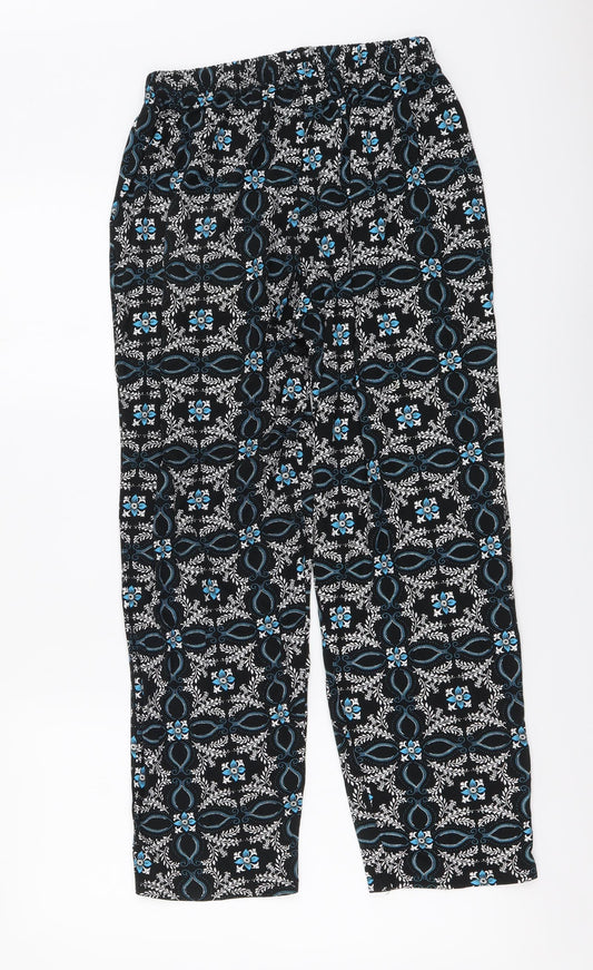 Preworn Womens Blue Geometric Viscose Trousers Size S L25 in Regular Drawstring