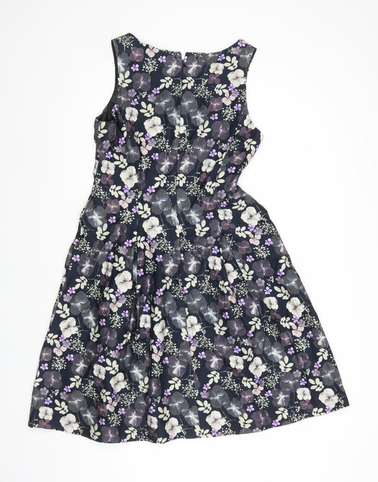 Monsoon Womens Black Floral Cotton Fit & Flare Size 12 V-Neck Zip