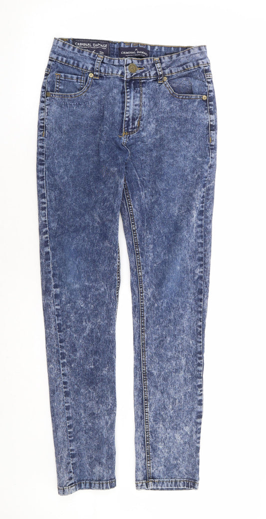 Criminal Damage Mens Blue Cotton Straight Jeans Size 30 in L30 in Regular Zip - Short Length