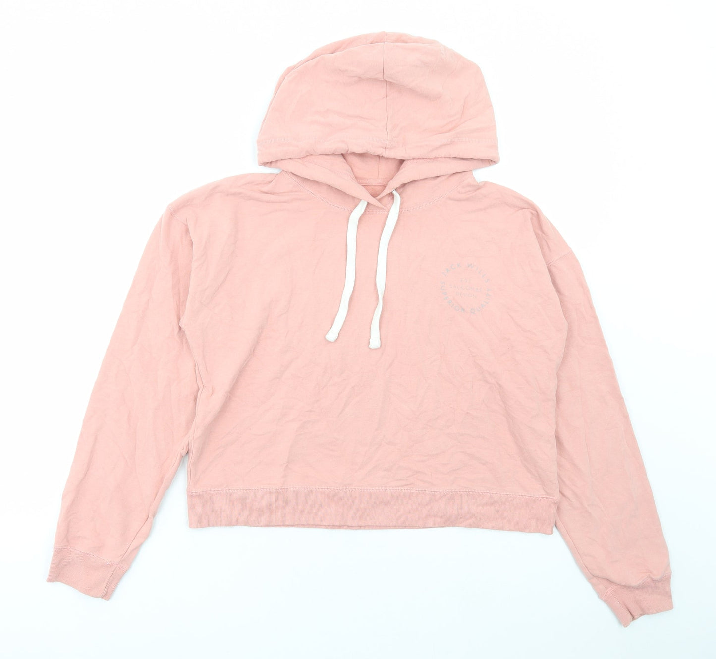 Jack Wills Womens Pink Cotton Pullover Hoodie Size 12 Pullover