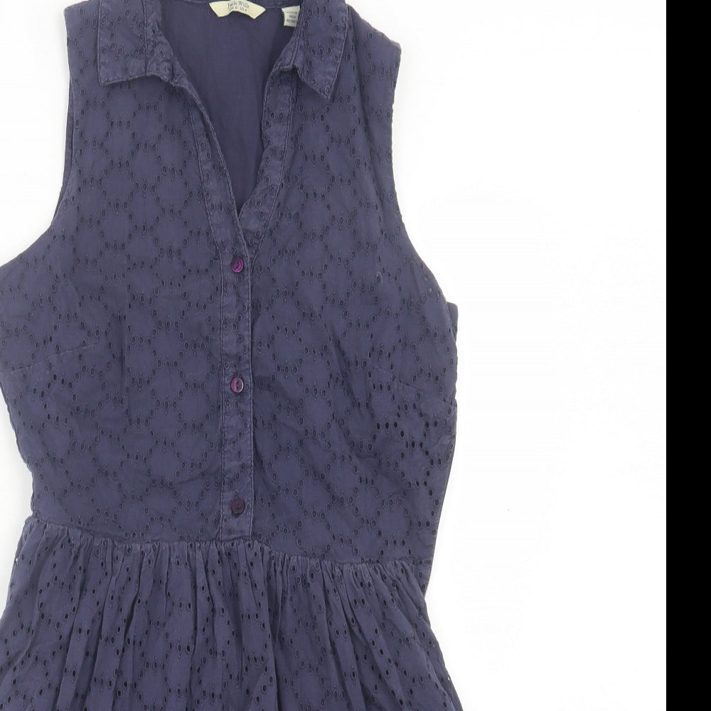 Jack Wills Womens Blue Geometric Cotton Fit & Flare Size 8 Collared Button