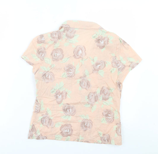 Hawkshead Womens Pink Floral Cotton Basic Button-Up Size 10 Collared