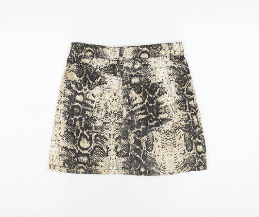 Topshop Womens Beige Animal Print Cotton Mini Skirt Size 28 in Zip - Snake Print