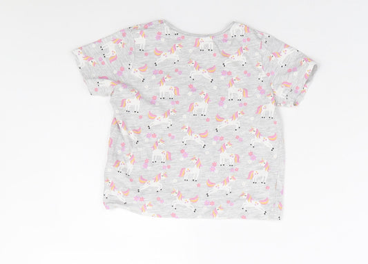 Primark Girls Grey Geometric Cotton Basic T-Shirt Size 2-3 Years Round Neck Pullover - Unicorn