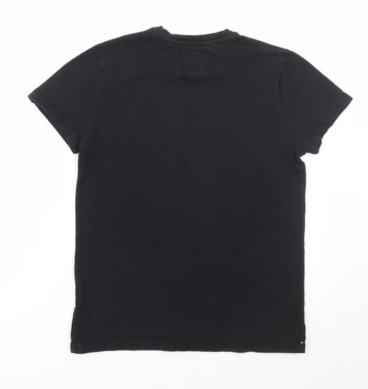 Henleys Mens Black Polyester T-Shirt Size S Round Neck