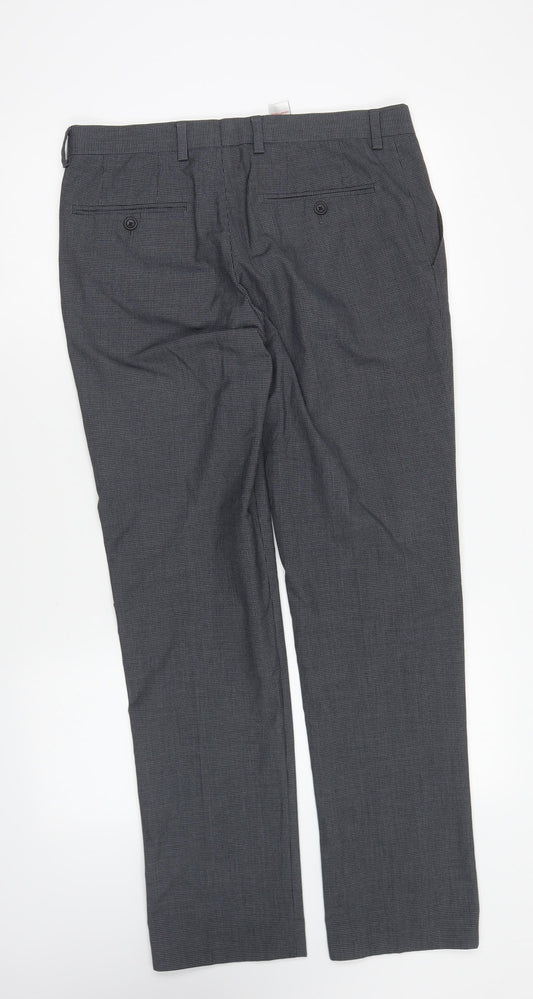 NEXT Womens Grey Check Polyester Trousers Size 32 in L31 in Regular Button