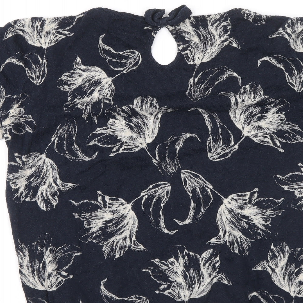 NEXT Womens Blue Floral Viscose Basic Blouse Size 10 Round Neck - Sequin